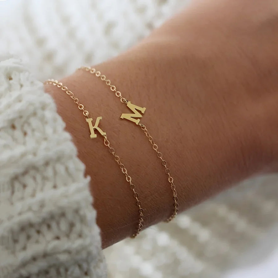 Initial Letter Bead Bracelet Thin Chain Minimalist Elegant - Tophatter Daily Deals